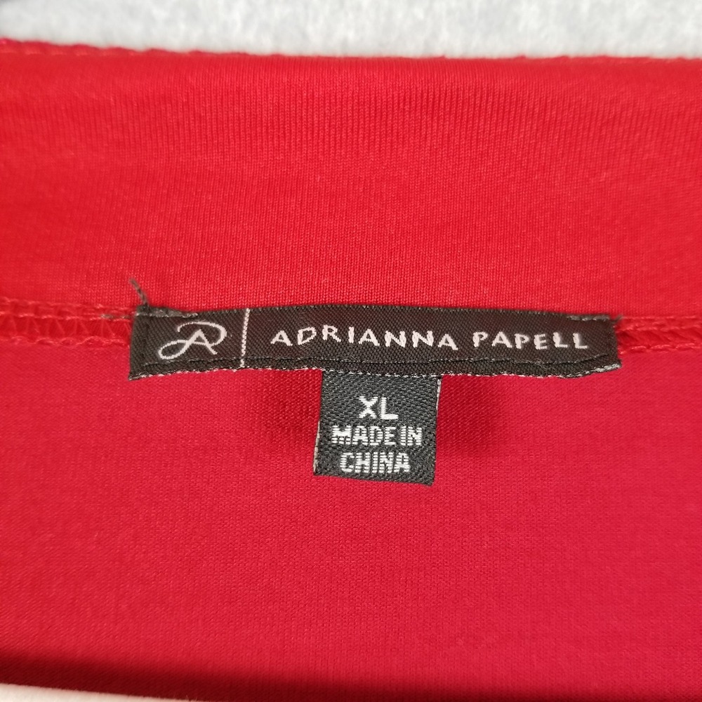 Adrianna Papell Tunic Top Women's XL Red Sharkbite Hem V-Neck 3/4 Sleeves Flowy - Picture 6 of 11